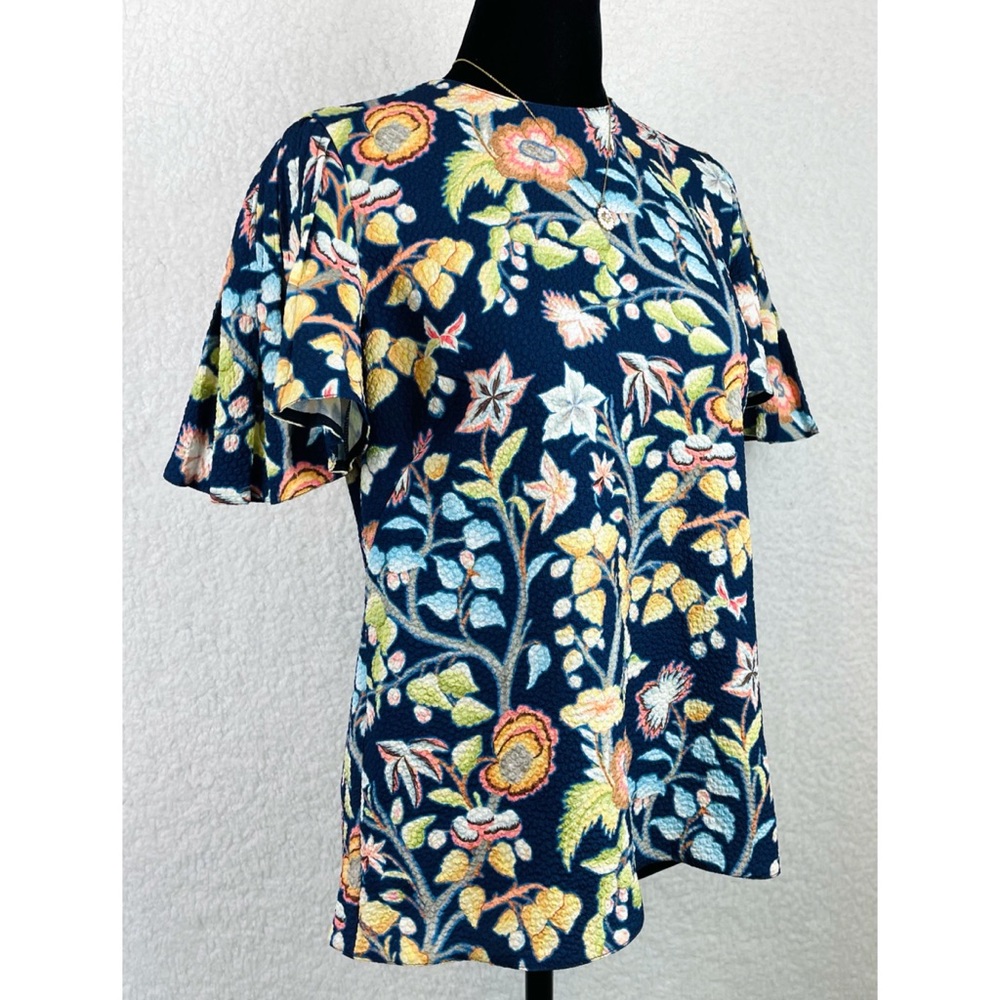 PETER PILOTTO • Blue Floral Print Short Sleeve Blouse, 4 - Picture 8 of 16